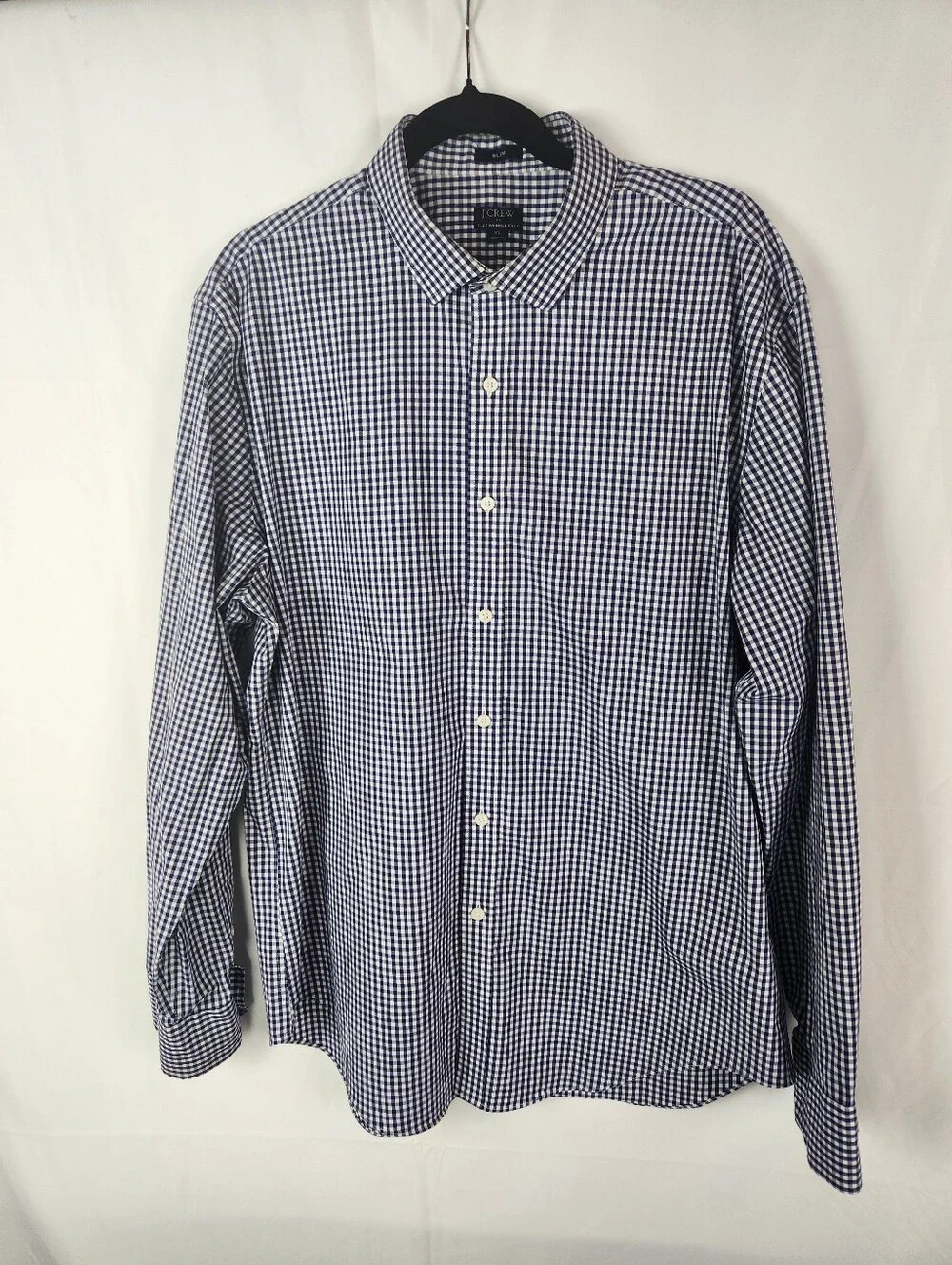 J.Crew XL Flex Wrinkle Free Gingham Button Down Shirt Slim Fit Navy Cotton